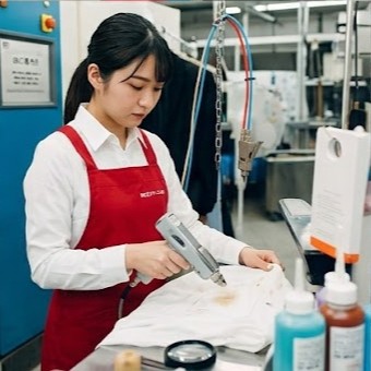 衣類のしみ抜き作業